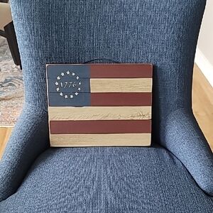 Wooden Betsy Ross Flag Wall Plaque - Red, Cream, Blue